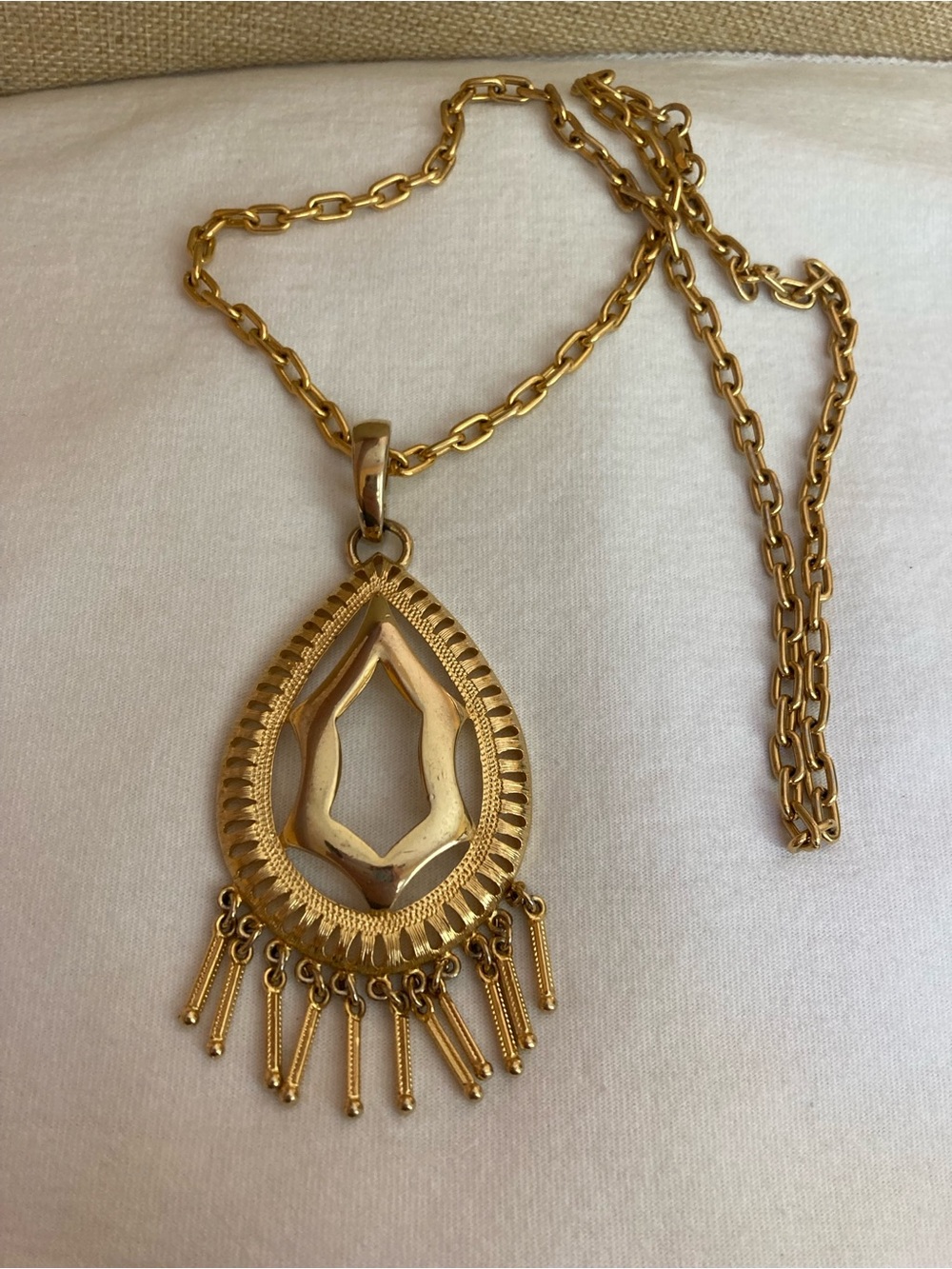 Runway Vintage Necklace Large Pendant Metal Tassels